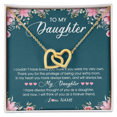 Interlocking Hearts Necklace 18K Yellow Gold Finish | Personalized To My Daughter Necklace From Mom Mother Flower Will Forever Friend Daughter Birthday Christmas Graduation Customized Gift Box Message Card | siriusteestore