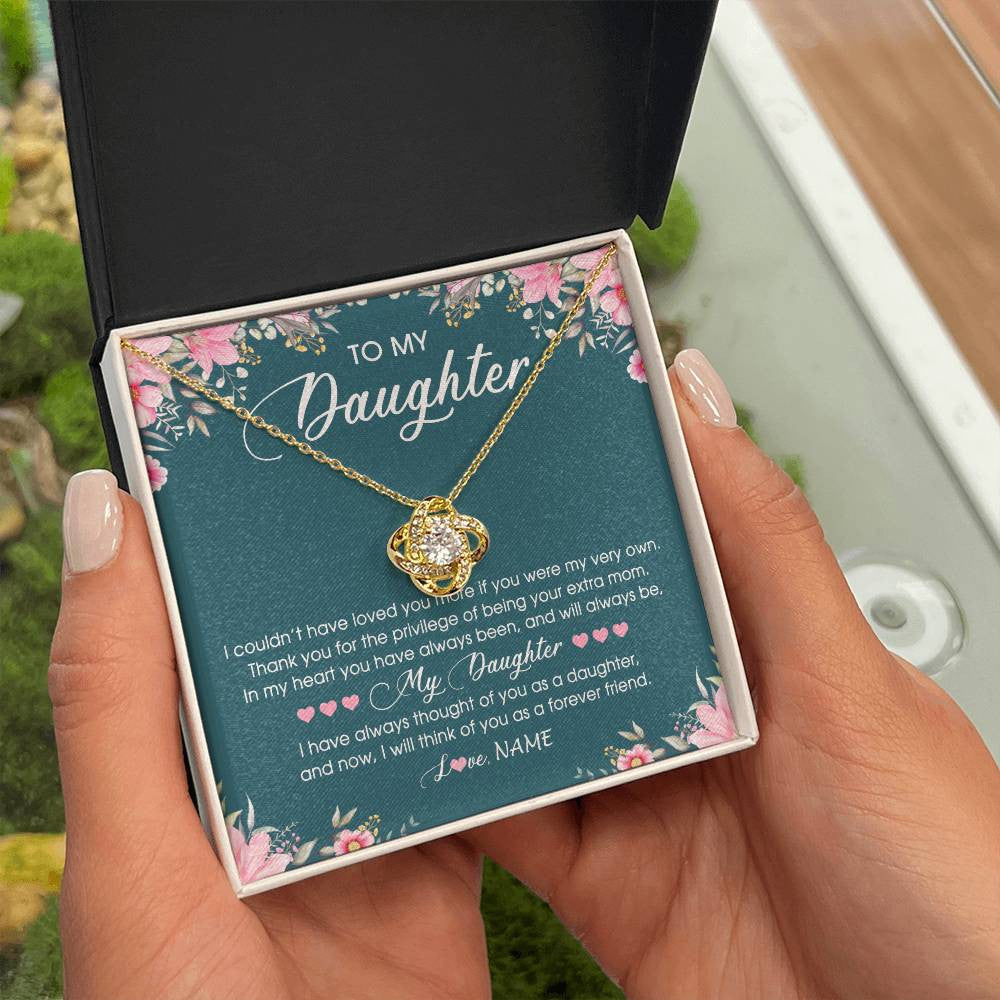 Love Knot Necklace 18K Yellow Gold Finish | Personalized To My Daughter Necklace From Mom Mother Flower Will Forever Friend Daughter Birthday Christmas Graduation Customized Gift Box Message Card | siriusteestore