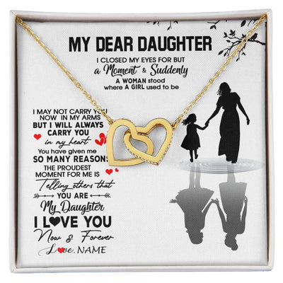 Interlocking Hearts Necklace 18K Yellow Gold Finish | 1 | Personalized To My Daughter Necklace From Mom Mother I Love You Letters For Her Daughter Birthday Graduation Christmas Customized Gift Box Message Card | siriusteestore