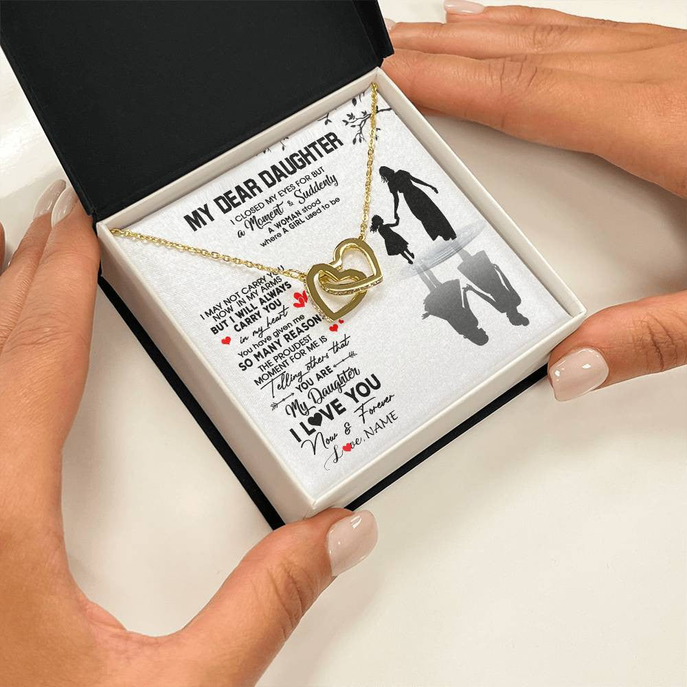 Interlocking Hearts Necklace 18K Yellow Gold Finish | 2 | Personalized To My Daughter Necklace From Mom Mother I Love You Letters For Her Daughter Birthday Graduation Christmas Customized Gift Box Message Card | siriusteestore