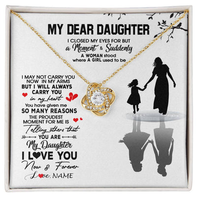 Love Knot Necklace 18K Yellow Gold Finish | 1 | Personalized To My Daughter Necklace From Mom Mother I Love You Letters For Her Daughter Birthday Graduation Christmas Customized Gift Box Message Card | siriusteestore