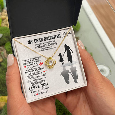 Love Knot Necklace 18K Yellow Gold Finish | 2 | Personalized To My Daughter Necklace From Mom Mother I Love You Letters For Her Daughter Birthday Graduation Christmas Customized Gift Box Message Card | siriusteestore