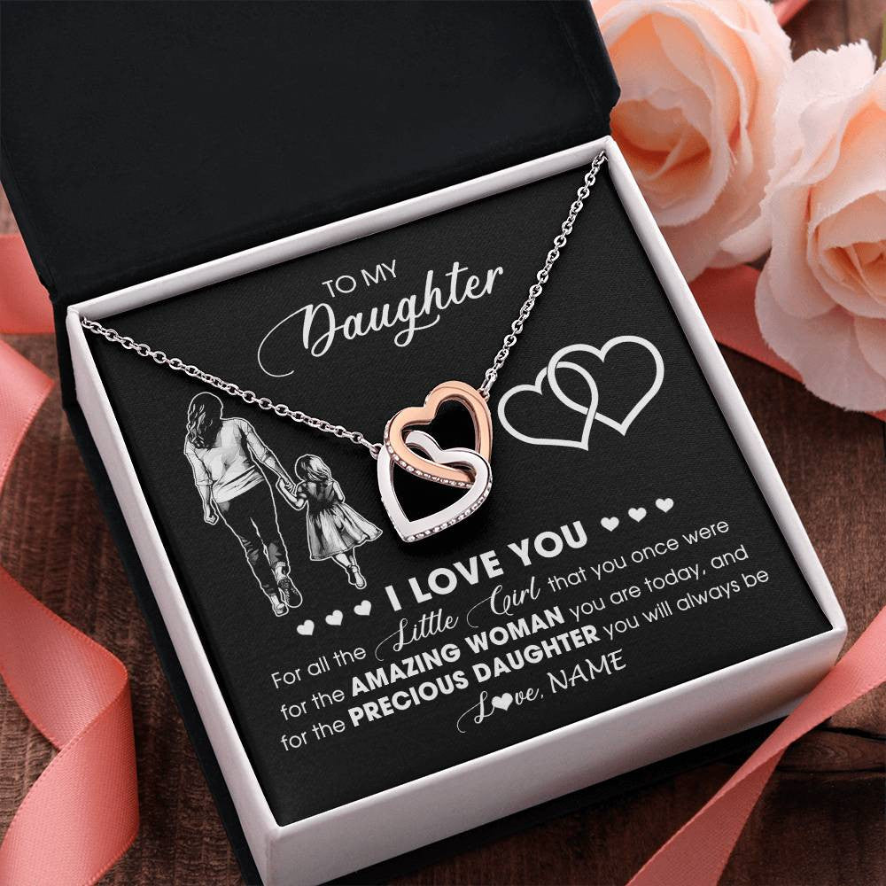 Interlocking Hearts Necklace Stainless Steel & Rose Gold Finish | 2 | Personalized To My Daughter Necklace From Mom Mother I Love You Little Girl Daughter Birthday Graduation Christmas Jewelry Customized Gift Box Message Card | siriusteestore