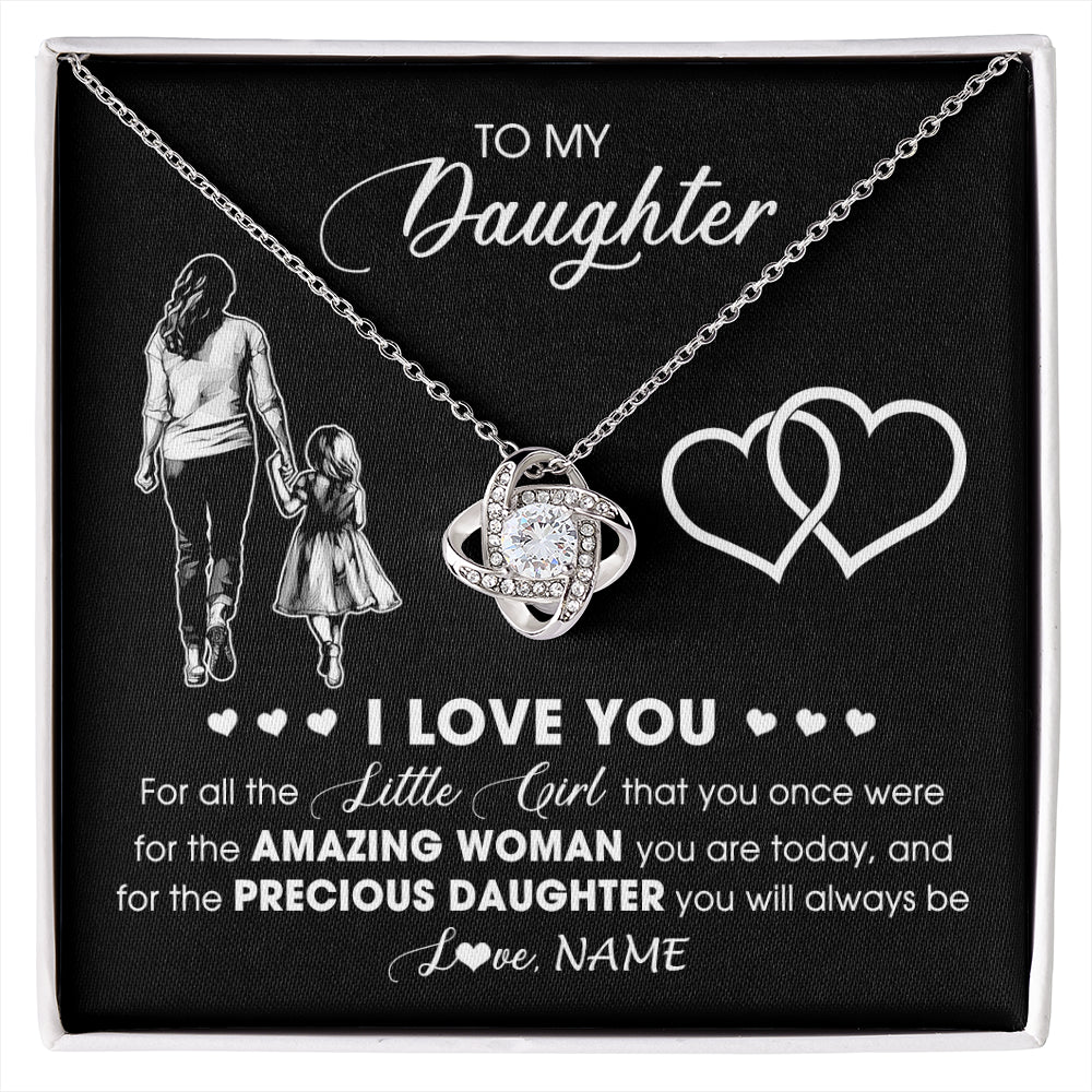 Love Knot Necklace 14K White Gold Finish | 1 | Personalized To My Daughter Necklace From Mom Mother I Love You Little Girl Daughter Birthday Graduation Christmas Jewelry Customized Gift Box Message Card | siriusteestore