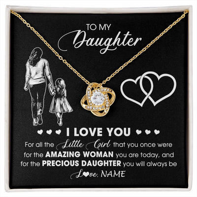 Love Knot Necklace 18K Yellow Gold Finish | 1 | Personalized To My Daughter Necklace From Mom Mother I Love You Little Girl Daughter Birthday Graduation Christmas Jewelry Customized Gift Box Message Card | siriusteestore