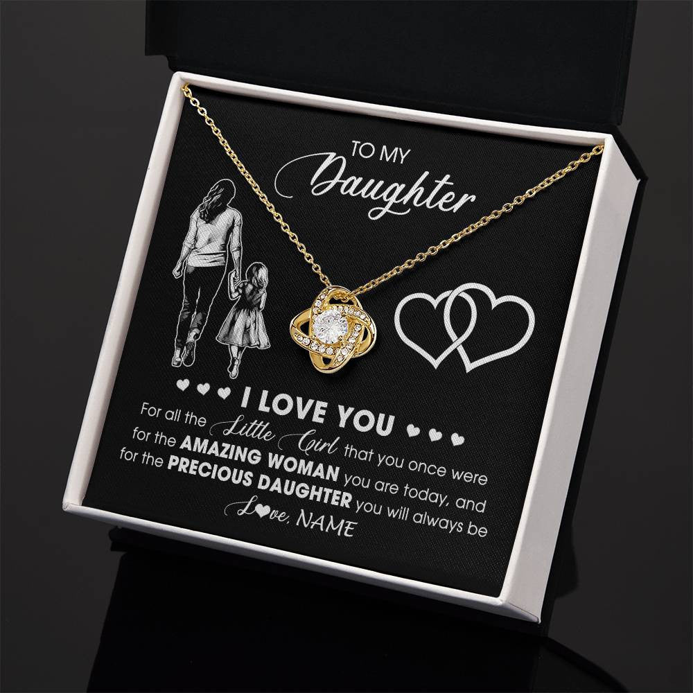 Love Knot Necklace 18K Yellow Gold Finish | 2 | Personalized To My Daughter Necklace From Mom Mother I Love You Little Girl Daughter Birthday Graduation Christmas Jewelry Customized Gift Box Message Card | siriusteestore