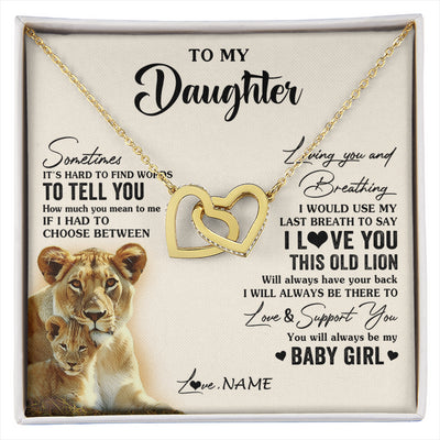Interlocking Hearts Necklace 18K Yellow Gold Finish | 1 | Personalized To My Daughter Necklace From Mom Mother I Love You This Old Lion Daughter Birthday Graduation Christmas Jewelry Customized Gift Box Message Card | siriusteestore
