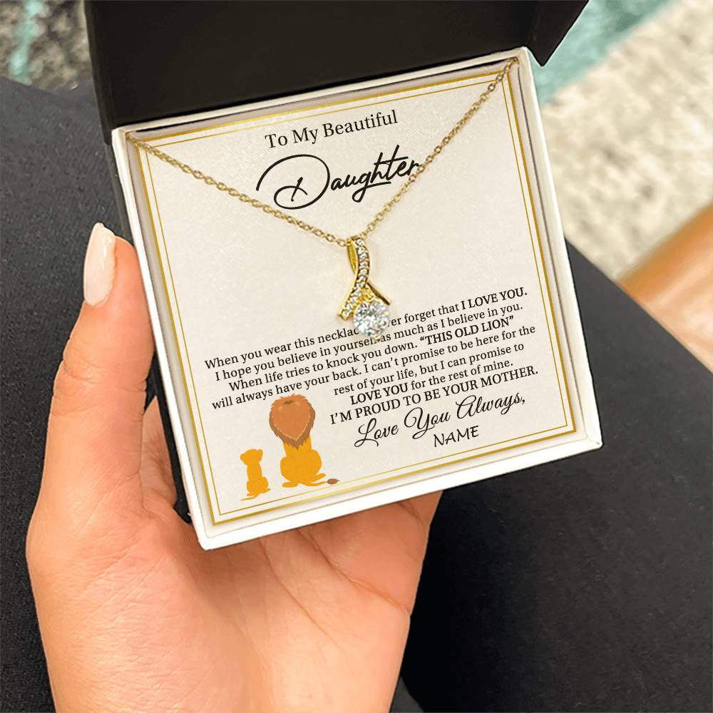 Alluring Beauty Necklace 18K Yellow Gold Finish | 2 | Personalized To My Daughter Necklace From Mom Mother I'M Proud To Be Your Mother Lion Daughter Birthday Graduation Christmas Customized Gift Box Message Card | siriusteestore