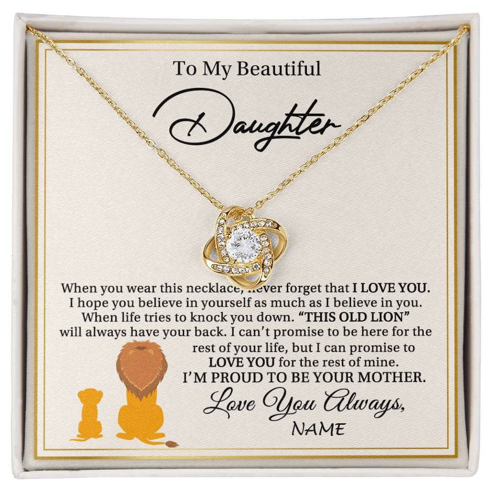 Love Knot Necklace 18K Yellow Gold Finish | 1 | Personalized To My Daughter Necklace From Mom Mother I'M Proud To Be Your Mother Lion Daughter Birthday Graduation Christmas Customized Gift Box Message Card | siriusteestore