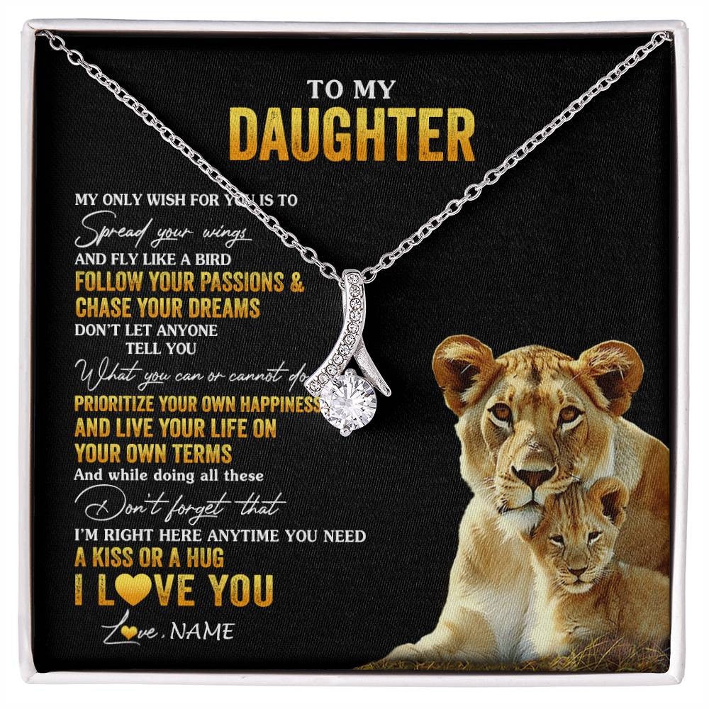 Alluring Beauty Necklace 14K White Gold Finish | 1 | Personalized To My Daughter Necklace From Mom Mother Lion My Only Wish For You Daughter Birthday Graduation Christmas Customized Gift Box Message Card | siriusteestore