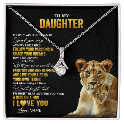 Alluring Beauty Necklace 14K White Gold Finish | 1 | Personalized To My Daughter Necklace From Mom Mother Lion My Only Wish For You Daughter Birthday Graduation Christmas Customized Gift Box Message Card | siriusteestore