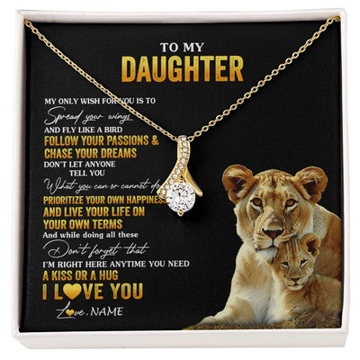 Alluring Beauty Necklace 18K Yellow Gold Finish | 1 | Personalized To My Daughter Necklace From Mom Mother Lion My Only Wish For You Daughter Birthday Graduation Christmas Customized Gift Box Message Card | siriusteestore