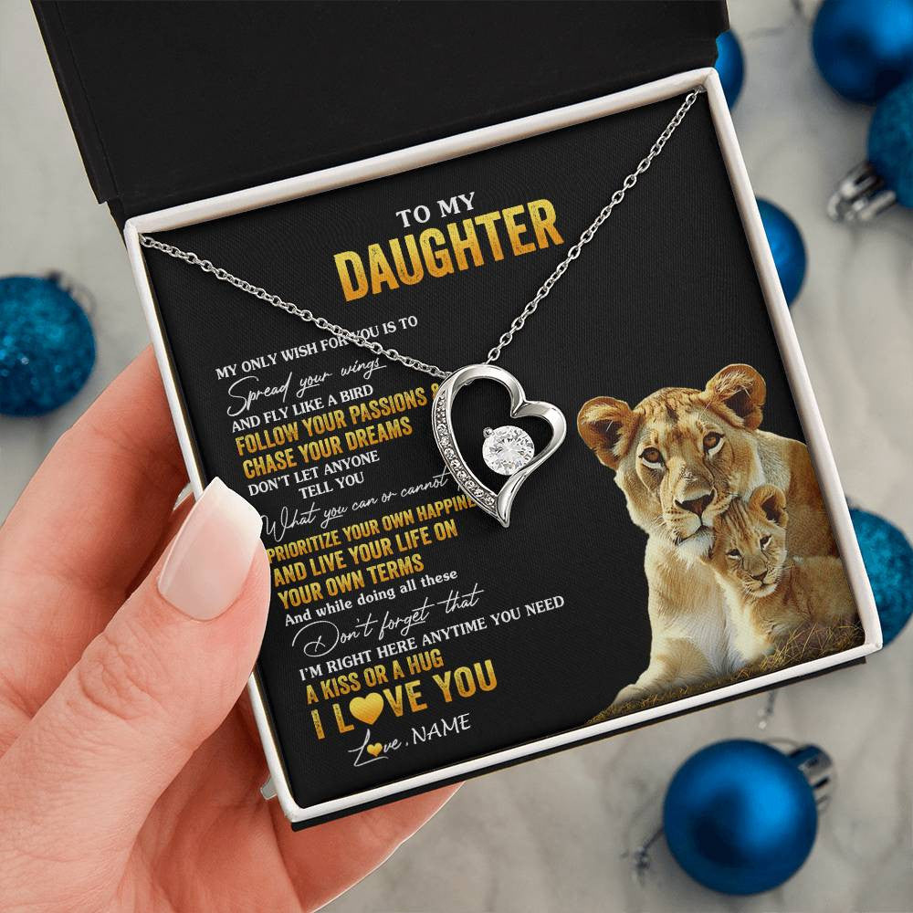 Forever Love Necklace 14K White Gold Finish | 2 | Personalized To My Daughter Necklace From Mom Mother Lion My Only Wish For You Daughter Birthday Graduation Christmas Customized Gift Box Message Card | siriusteestore
