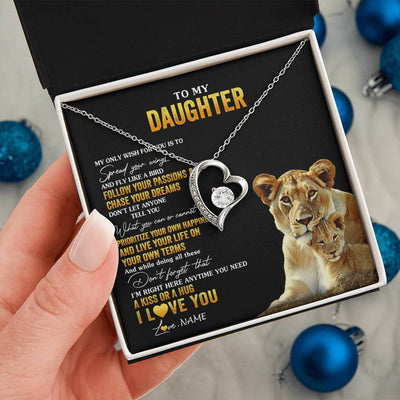 Forever Love Necklace 14K White Gold Finish | 2 | Personalized To My Daughter Necklace From Mom Mother Lion My Only Wish For You Daughter Birthday Graduation Christmas Customized Gift Box Message Card | siriusteestore
