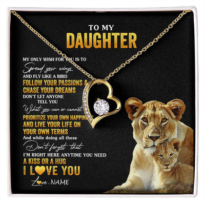 Forever Love Necklace 18K Yellow Gold Finish | 1 | Personalized To My Daughter Necklace From Mom Mother Lion My Only Wish For You Daughter Birthday Graduation Christmas Customized Gift Box Message Card | siriusteestore