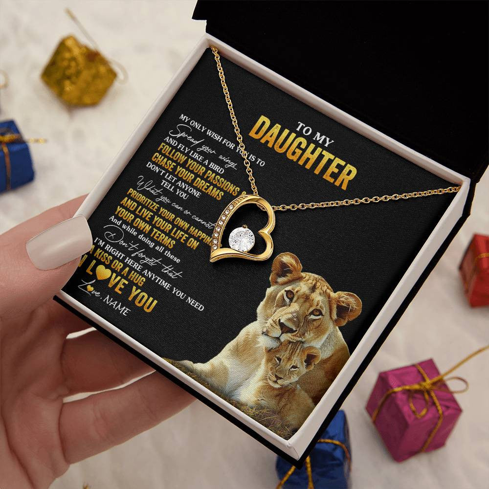 Forever Love Necklace 18K Yellow Gold Finish | 2 | Personalized To My Daughter Necklace From Mom Mother Lion My Only Wish For You Daughter Birthday Graduation Christmas Customized Gift Box Message Card | siriusteestore