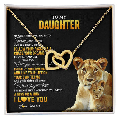 Interlocking Hearts Necklace 18K Yellow Gold Finish | 1 | Personalized To My Daughter Necklace From Mom Mother Lion My Only Wish For You Daughter Birthday Graduation Christmas Customized Gift Box Message Card | siriusteestore