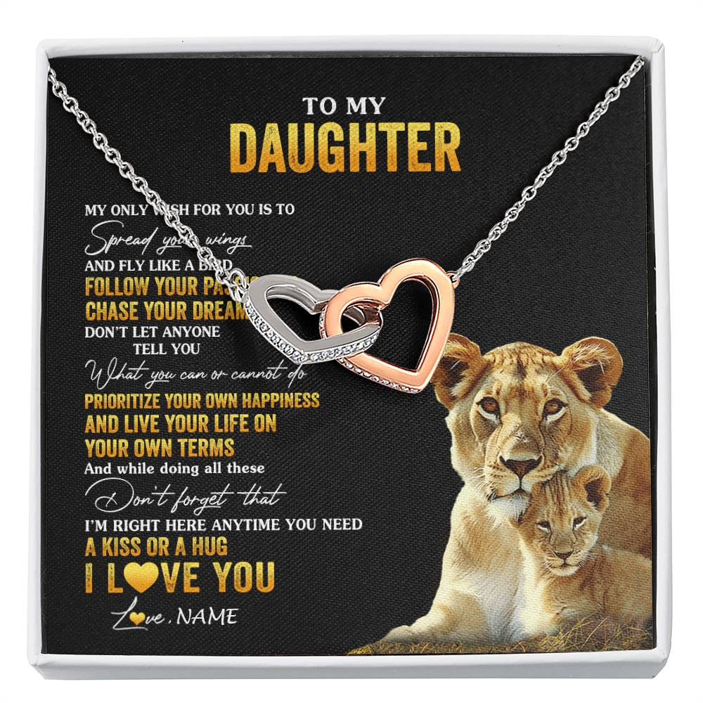 Interlocking Hearts Necklace Stainless Steel & Rose Gold Finish | 1 | Personalized To My Daughter Necklace From Mom Mother Lion My Only Wish For You Daughter Birthday Graduation Christmas Customized Gift Box Message Card | siriusteestore