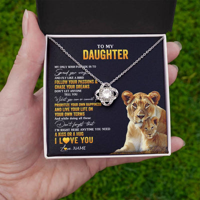 Love Knot Necklace 14K White Gold Finish | 2 | Personalized To My Daughter Necklace From Mom Mother Lion My Only Wish For You Daughter Birthday Graduation Christmas Customized Gift Box Message Card | siriusteestore