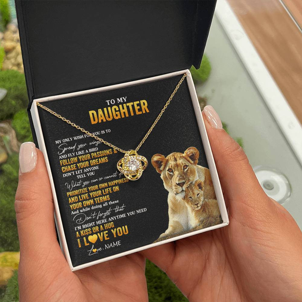 Love Knot Necklace 18K Yellow Gold Finish | 2 | Personalized To My Daughter Necklace From Mom Mother Lion My Only Wish For You Daughter Birthday Graduation Christmas Customized Gift Box Message Card | siriusteestore