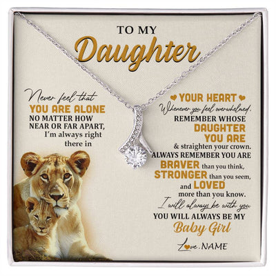 Alluring Beauty Necklace 14K White Gold Finish | 1 | Personalized To My Daughter Necklace From Mom Mother Lion Never Feel That You Are Alone Great Daughter Birthday Christmas Customized Gift Box Message Card | siriusteestore