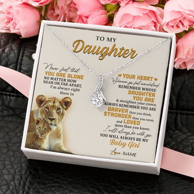 Alluring Beauty Necklace 14K White Gold Finish | 2 | Personalized To My Daughter Necklace From Mom Mother Lion Never Feel That You Are Alone Great Daughter Birthday Christmas Customized Gift Box Message Card | siriusteestore