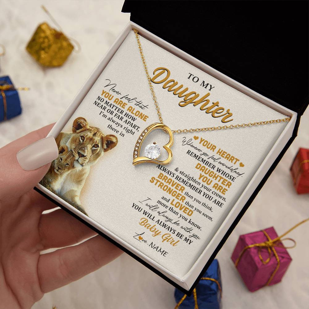 Forever Love Necklace 18K Yellow Gold Finish | 2 | Personalized To My Daughter Necklace From Mom Mother Lion Never Feel That You Are Alone Great Daughter Birthday Christmas Customized Gift Box Message Card | siriusteestore