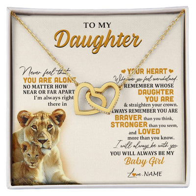 Interlocking Hearts Necklace 18K Yellow Gold Finish | 1 | Personalized To My Daughter Necklace From Mom Mother Lion Never Feel That You Are Alone Great Daughter Birthday Christmas Customized Gift Box Message Card | siriusteestore