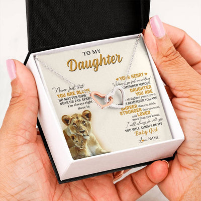 Interlocking Hearts Necklace Stainless Steel & Rose Gold Finish | 2 | Personalized To My Daughter Necklace From Mom Mother Lion Never Feel That You Are Alone Great Daughter Birthday Christmas Customized Gift Box Message Card | siriusteestore