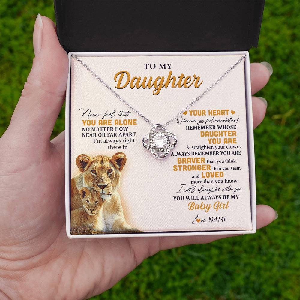 Love Knot Necklace 14K White Gold Finish | 2 | Personalized To My Daughter Necklace From Mom Mother Lion Never Feel That You Are Alone Great Daughter Birthday Christmas Customized Gift Box Message Card | siriusteestore