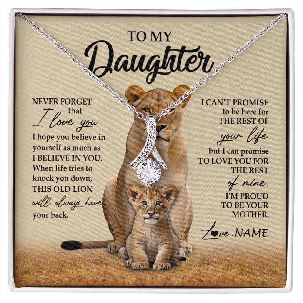 Alluring Beauty Necklace 14K White Gold Finish | 1 | Personalized To My Daughter Necklace From Mom Mother Lion Never Forget That I Love You Daughter Jewelry Birthday Graduation Christmas Customized Message Card | siriusteestore