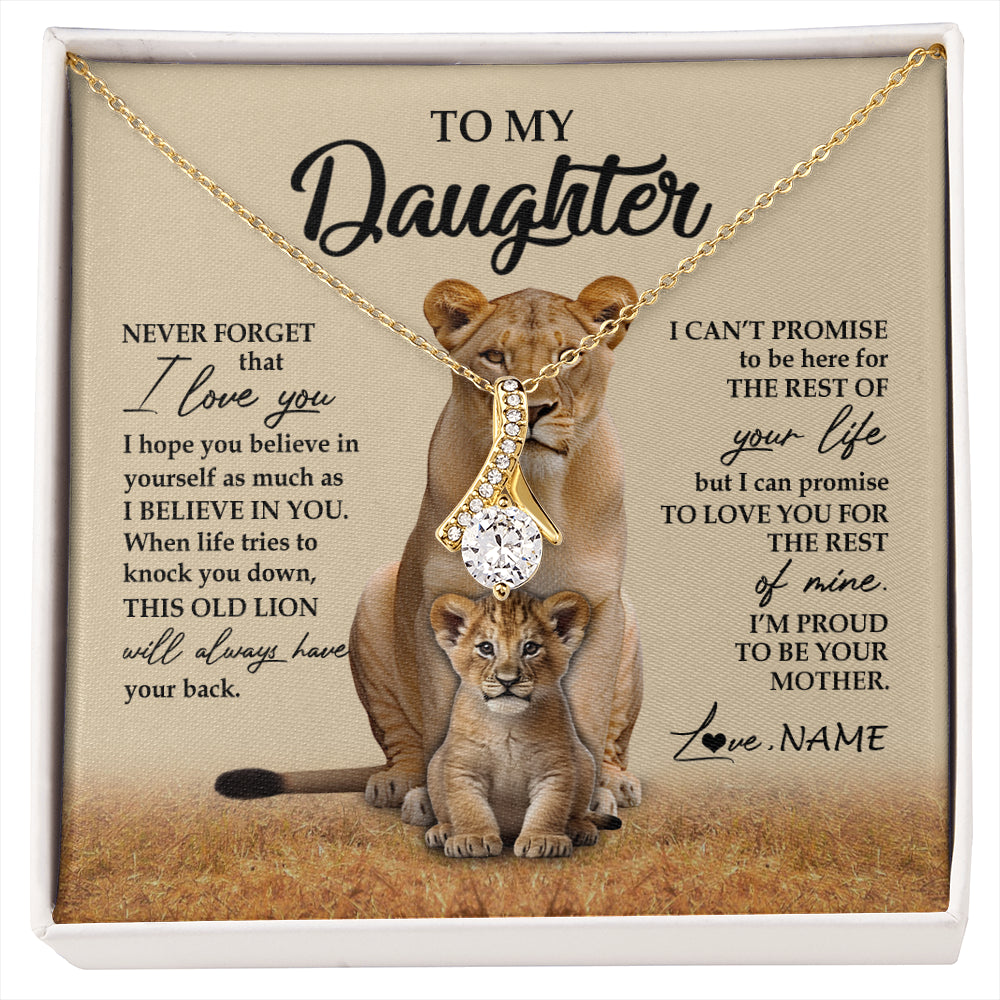 Alluring Beauty Necklace 18K Yellow Gold Finish | 1 | Personalized To My Daughter Necklace From Mom Mother Lion Never Forget That I Love You Daughter Jewelry Birthday Graduation Christmas Customized Message Card | siriusteestore