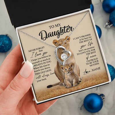 Forever Love Necklace 14K White Gold Finish | 2 | Personalized To My Daughter Necklace From Mom Mother Lion Never Forget That I Love You Daughter Jewelry Birthday Graduation Christmas Customized Message Card | siriusteestore