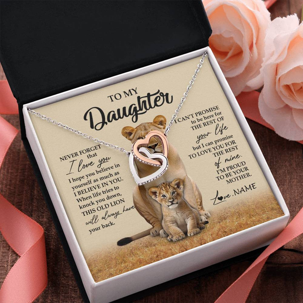 Interlocking Hearts Necklace Stainless Steel & Rose Gold Finish | 2 | Personalized To My Daughter Necklace From Mom Mother Lion Never Forget That I Love You Daughter Jewelry Birthday Graduation Christmas Customized Message Card | siriusteestore
