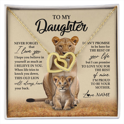 Interlocking Hearts Necklace 18K Yellow Gold Finish | 1 | Personalized To My Daughter Necklace From Mom Mother Lion Never Forget That I Love You Daughter Jewelry Birthday Graduation Christmas Customized Message Card | siriusteestore