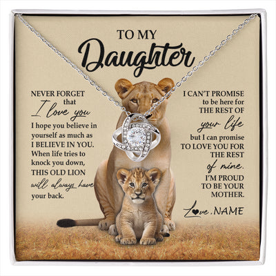 Love Knot Necklace 14K White Gold Finish | 1 | Personalized To My Daughter Necklace From Mom Mother Lion Never Forget That I Love You Daughter Jewelry Birthday Graduation Christmas Customized Message Card | siriusteestore