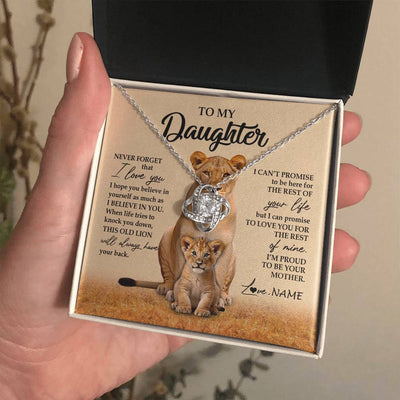 Love Knot Necklace 14K White Gold Finish | 2 | Personalized To My Daughter Necklace From Mom Mother Lion Never Forget That I Love You Daughter Jewelry Birthday Graduation Christmas Customized Message Card | siriusteestore