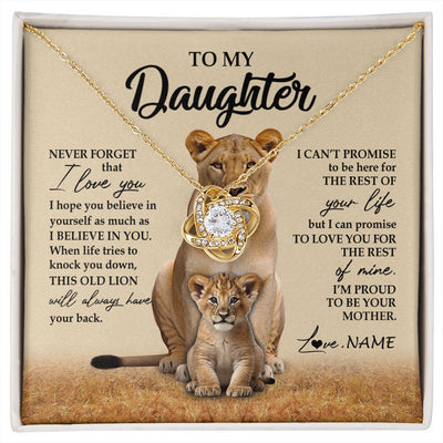 Love Knot Necklace 18K Yellow Gold Finish | 1 | Personalized To My Daughter Necklace From Mom Mother Lion Never Forget That I Love You Daughter Jewelry Birthday Graduation Christmas Customized Message Card | siriusteestore