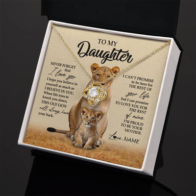 Love Knot Necklace 18K Yellow Gold Finish | 2 | Personalized To My Daughter Necklace From Mom Mother Lion Never Forget That I Love You Daughter Jewelry Birthday Graduation Christmas Customized Message Card | siriusteestore