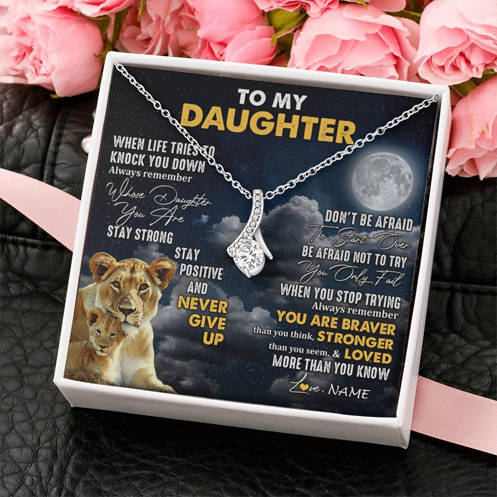 Alluring Beauty Necklace 14K White Gold Finish | 2 | Personalized To My Daughter Necklace From Mom Mother Lion Never Give Up Daughter Birthday Graduation Jewelry Christmas Customized Gift Box Message Card | siriusteestore
