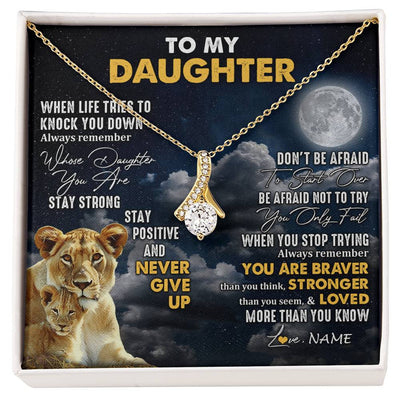 Alluring Beauty Necklace 18K Yellow Gold Finish | 1 | Personalized To My Daughter Necklace From Mom Mother Lion Never Give Up Daughter Birthday Graduation Jewelry Christmas Customized Gift Box Message Card | siriusteestore
