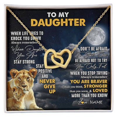 Interlocking Hearts Necklace 18K Yellow Gold Finish | 1 | Personalized To My Daughter Necklace From Mom Mother Lion Never Give Up Daughter Birthday Graduation Jewelry Christmas Customized Gift Box Message Card | siriusteestore