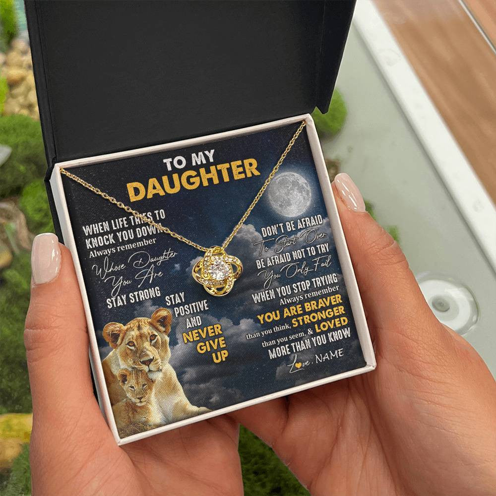 Love Knot Necklace 18K Yellow Gold Finish | 2 | Personalized To My Daughter Necklace From Mom Mother Lion Never Give Up Daughter Birthday Graduation Jewelry Christmas Customized Gift Box Message Card | siriusteestore