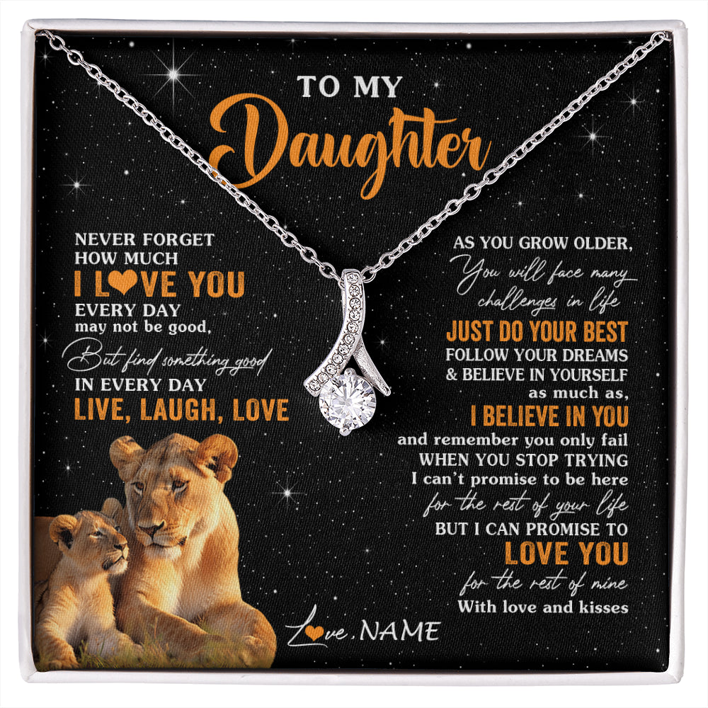 Alluring Beauty Necklace 14K White Gold Finish | 1 | Personalized To My Daughter Necklace From Mom Mother Live Laugh Love Lion Daughter Birthday Positive Graduation Christmas Customized Gift Box Message Card | siriusteestore