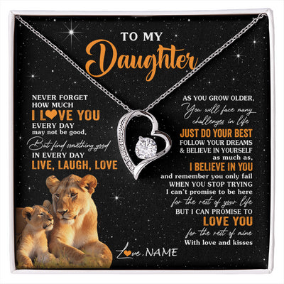 Forever Love Necklace 14K White Gold Finish | 1 | Personalized To My Daughter Necklace From Mom Mother Live Laugh Love Lion Daughter Birthday Positive Graduation Christmas Customized Gift Box Message Card | siriusteestore