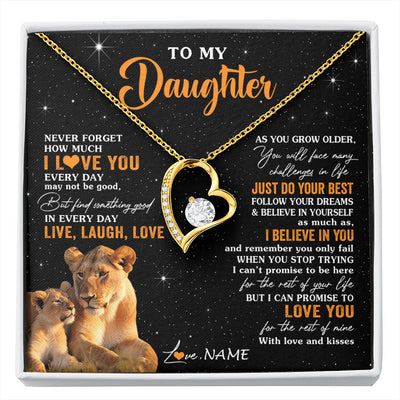 Forever Love Necklace 18K Yellow Gold Finish | 1 | Personalized To My Daughter Necklace From Mom Mother Live Laugh Love Lion Daughter Birthday Positive Graduation Christmas Customized Gift Box Message Card | siriusteestore