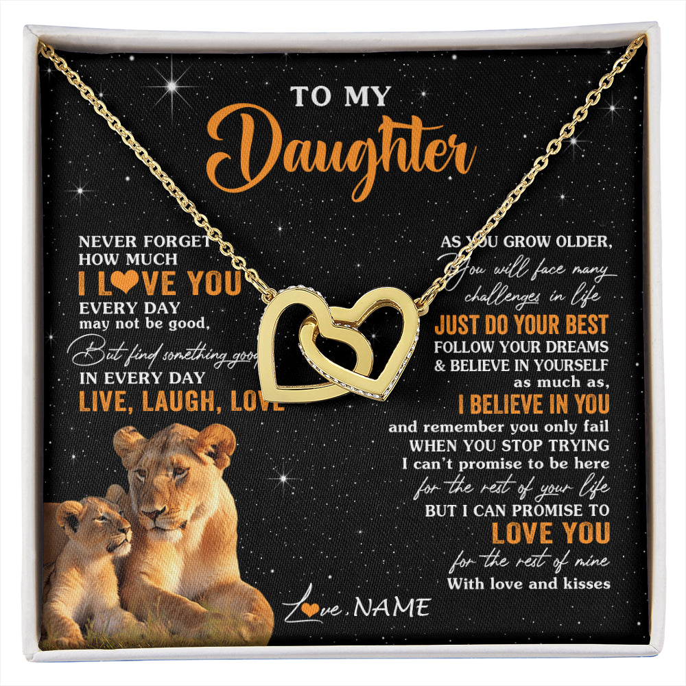 Interlocking Hearts Necklace 18K Yellow Gold Finish | 1 | Personalized To My Daughter Necklace From Mom Mother Live Laugh Love Lion Daughter Birthday Positive Graduation Christmas Customized Gift Box Message Card | siriusteestore