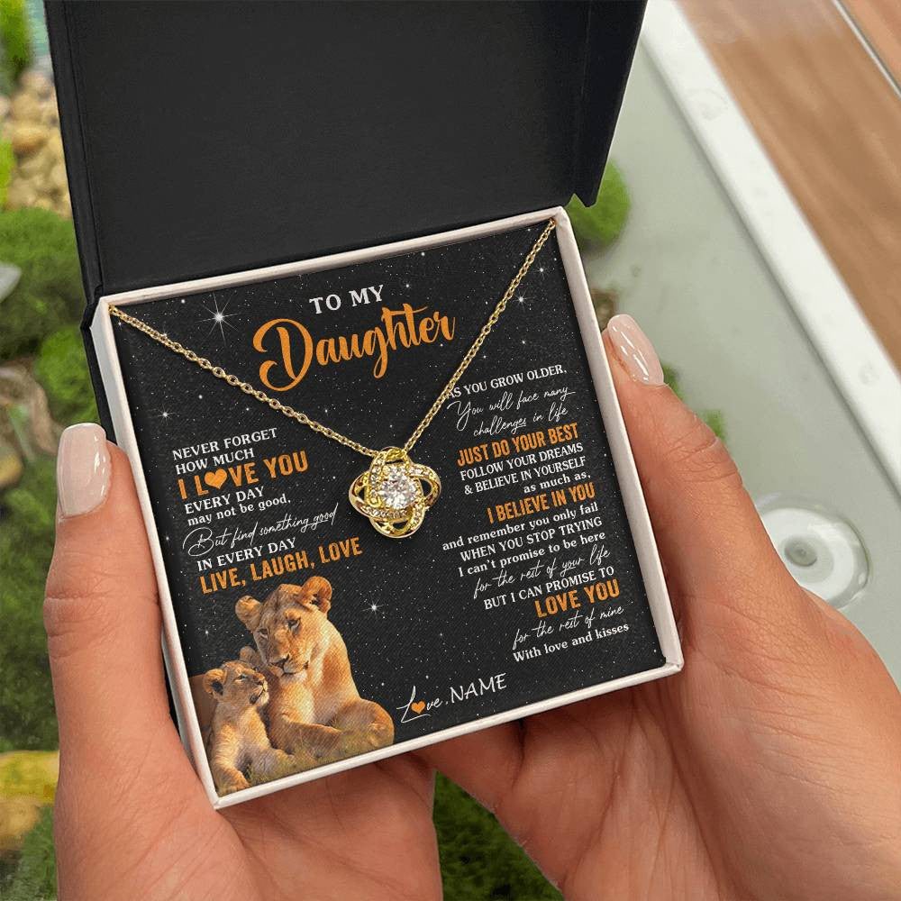 Love Knot Necklace 18K Yellow Gold Finish | 2 | Personalized To My Daughter Necklace From Mom Mother Live Laugh Love Lion Daughter Birthday Positive Graduation Christmas Customized Gift Box Message Card | siriusteestore