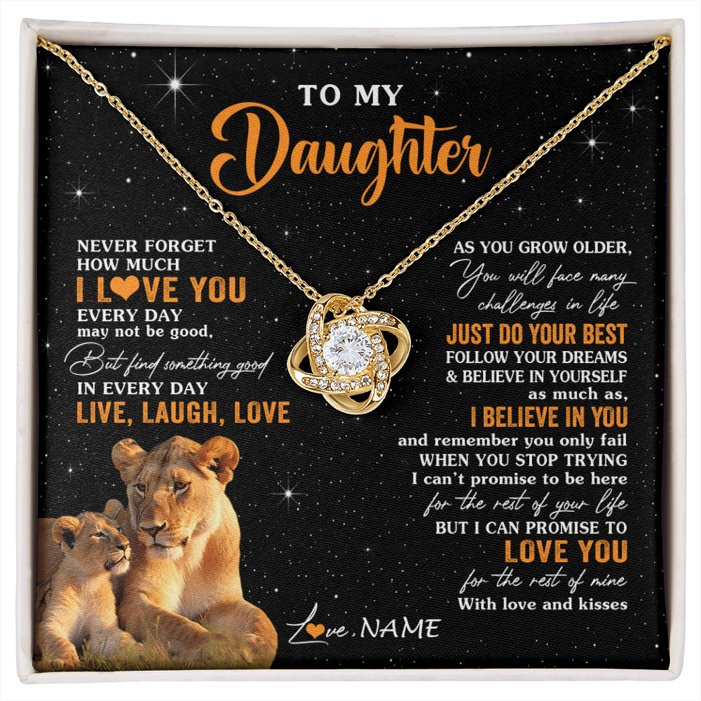 Love Knot Necklace 18K Yellow Gold Finish | 1 | Personalized To My Daughter Necklace From Mom Mother Live Laugh Love Lion Daughter Birthday Positive Graduation Christmas Customized Gift Box Message Card | siriusteestore