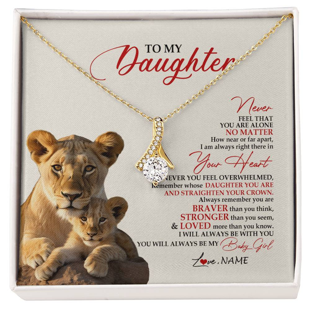 Alluring Beauty Necklace 18K Yellow Gold Finish | 1 | Personalized To My Daughter Necklace From Mom Mother Never Feel You Are Alone Lion Daughter Birthday Graduation Christmas Customized Gift Box Message Card | siriusteestore